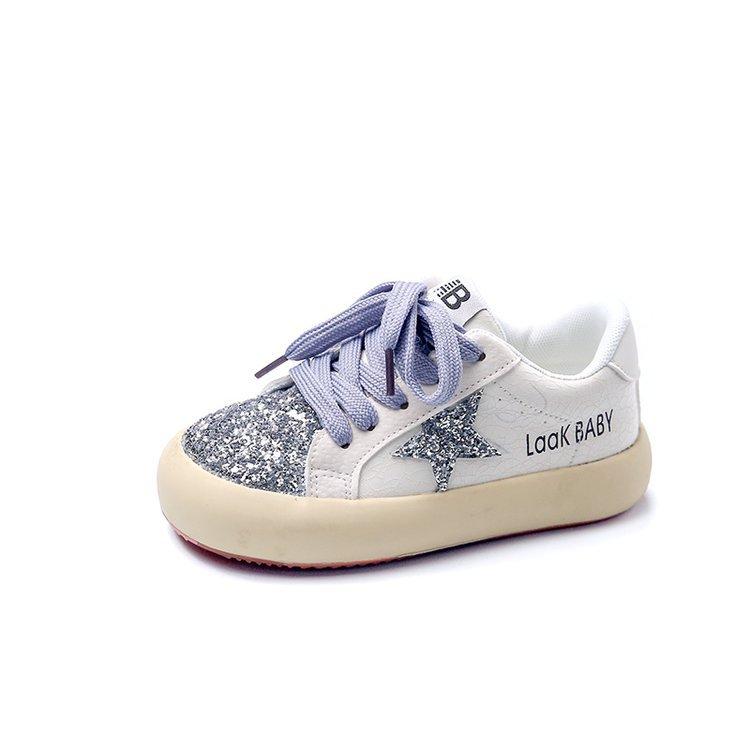 

Girls shoes board shoes 2025 spring new little girl soft-soled casual shoes fashion sequins star white shoes non-slip 36