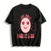 Love More Worry Less Heart Eyes Smiley Face Casual Graphic Tee Pure Cotton T-shirt