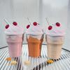 Cute Creative Ice Cream Mugs for Women 300ml Strawberry High Aesthetic Ceramic Cup with Lid Straw Household Exquisite Water Cup