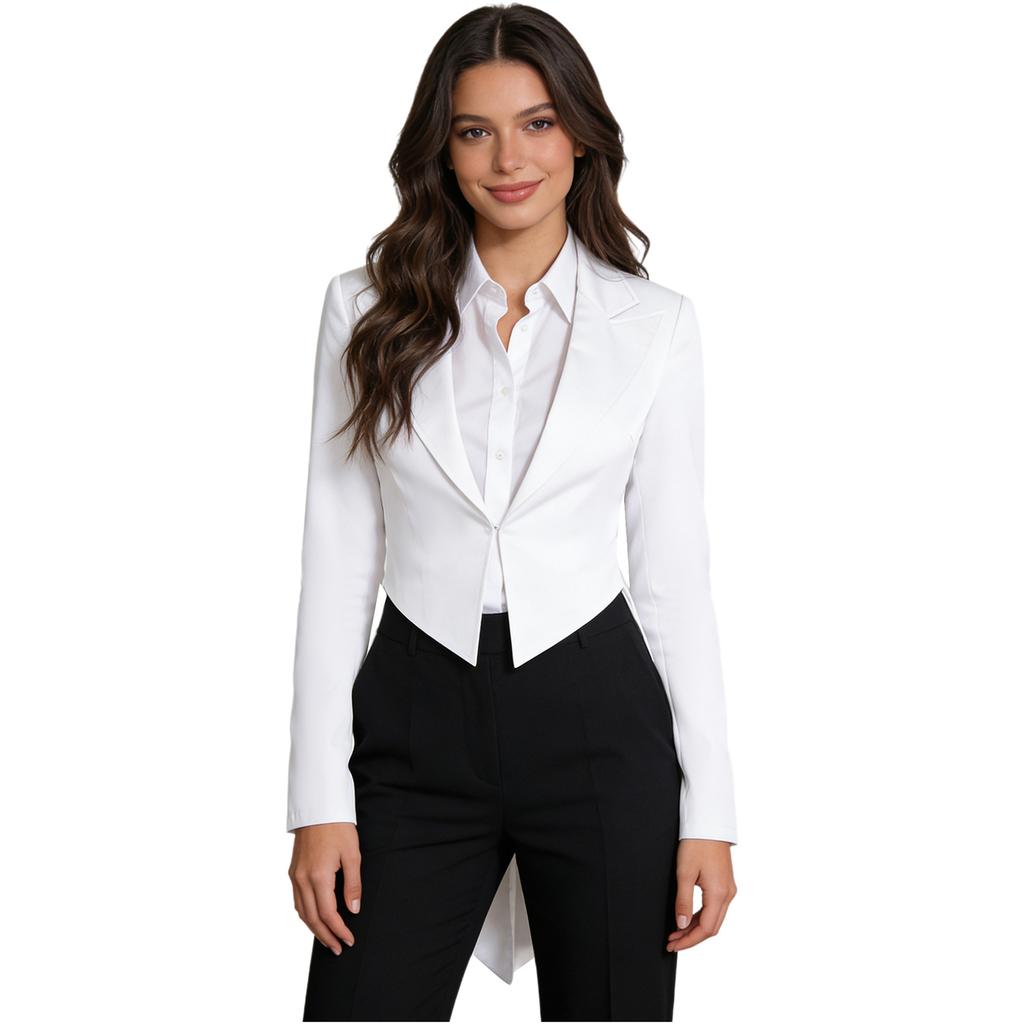 S-XL Donna Giacca Vintage Frac Revers a Punta Scollo a V Apertura Frontale Manica Lunga Giacca da Smoking Capospalla per Cocktail Cameriere Cosplay