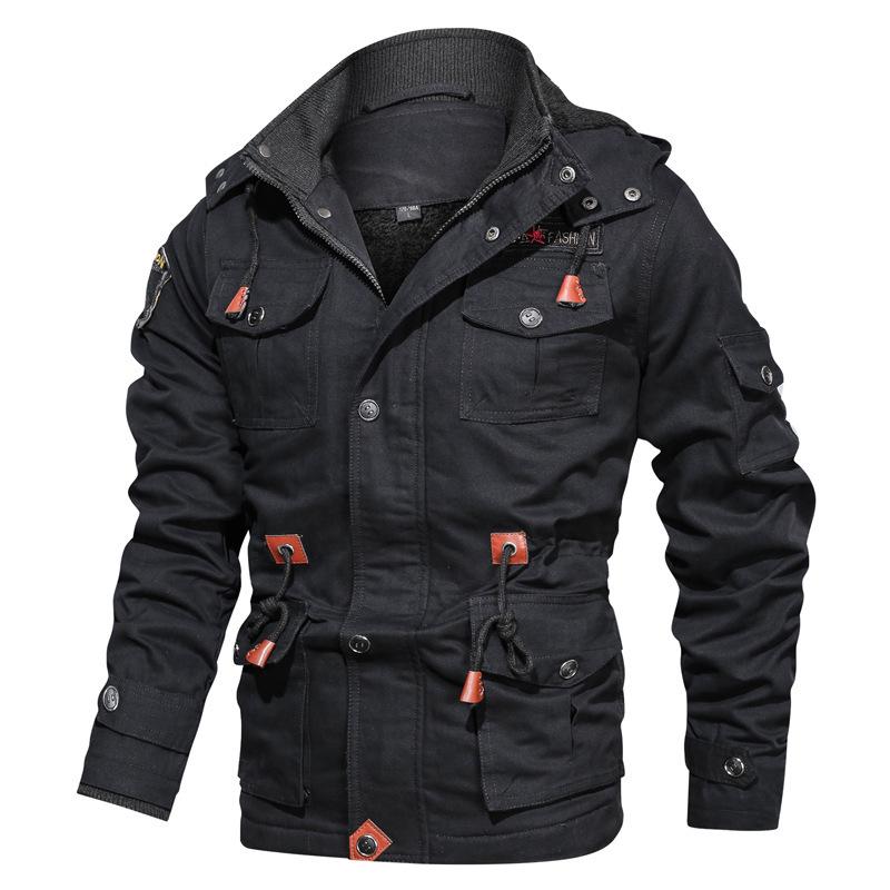 Brown 3D Pocket Casual Cotton Zipper Jacket - Thick, Warm, Loose Fit, Large Size