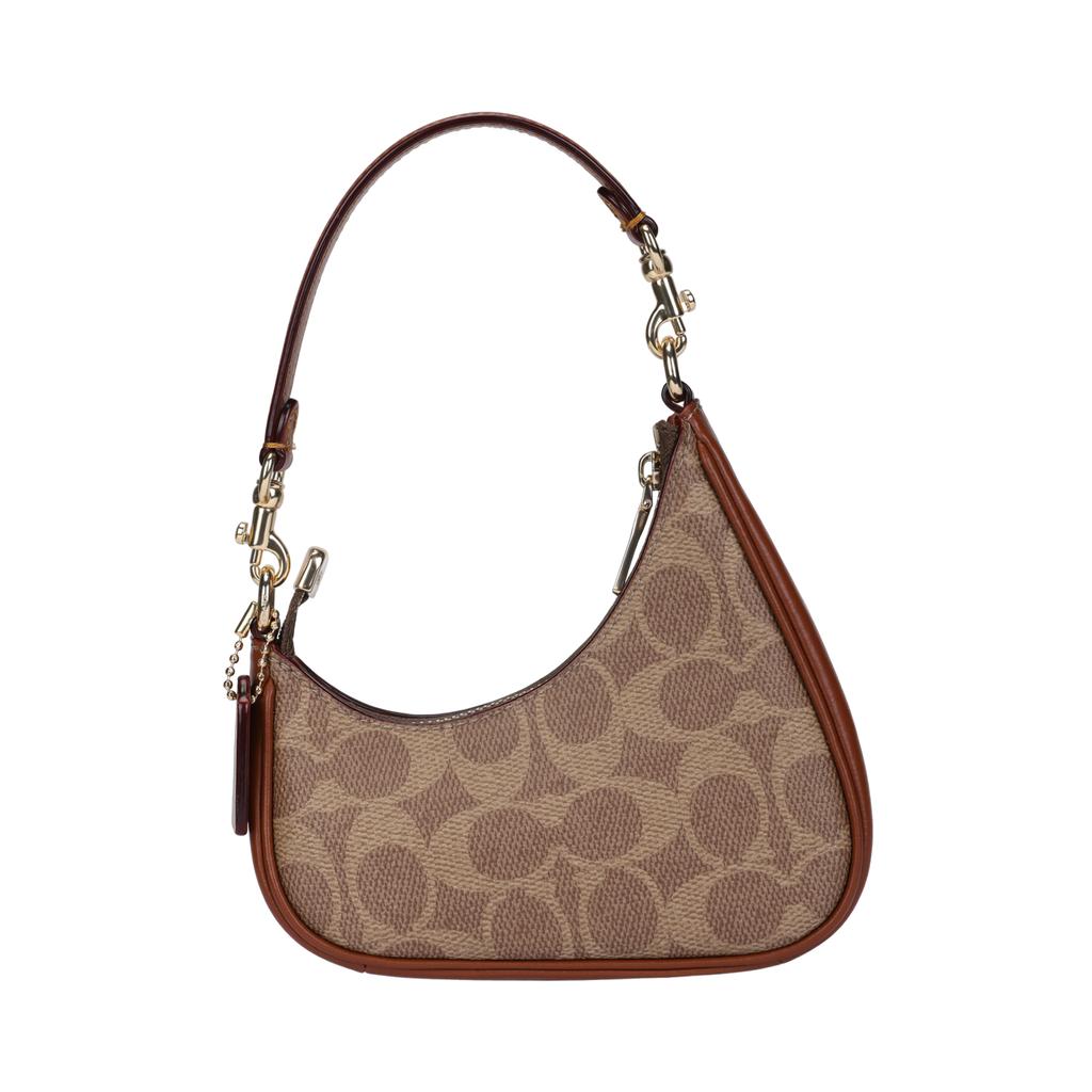 Coach Teri 14 Metal Logo Coated Canvas And Leather Mini Shoulder Bag Women Shoulder Bag Caramel CBL07-IMXIS