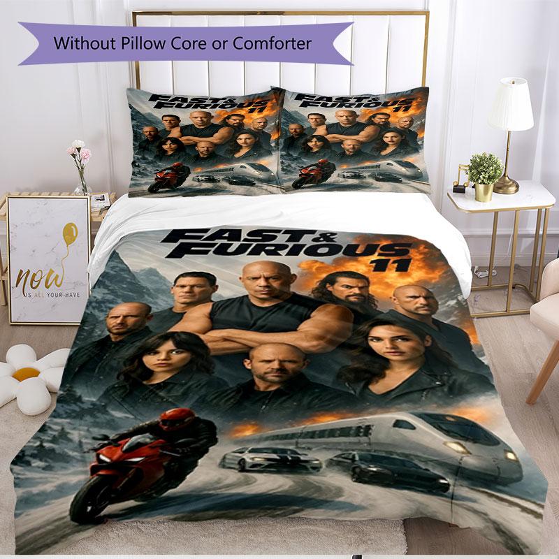 3pcs Duvet Cover Set (1*Duvet Cover + 2*Pillowcase, Without Core), Fast & Furious Print Soft All‑Season Bedding Set, Home Bedroom Decor Gift