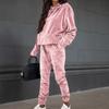 Tuta da Donna 2 Pezzi in Velluto Liscio con Cappuccio Felpa a Manica Lunga Pantaloni della Tuta Morbida Casual Autunno Inverno