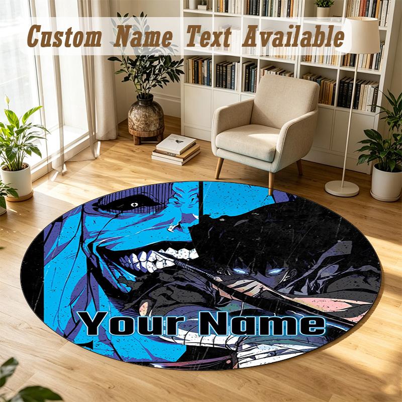 Round Rug Custom NameSolo Leveling Pattern Non Slip Carpet Home Floor Decor