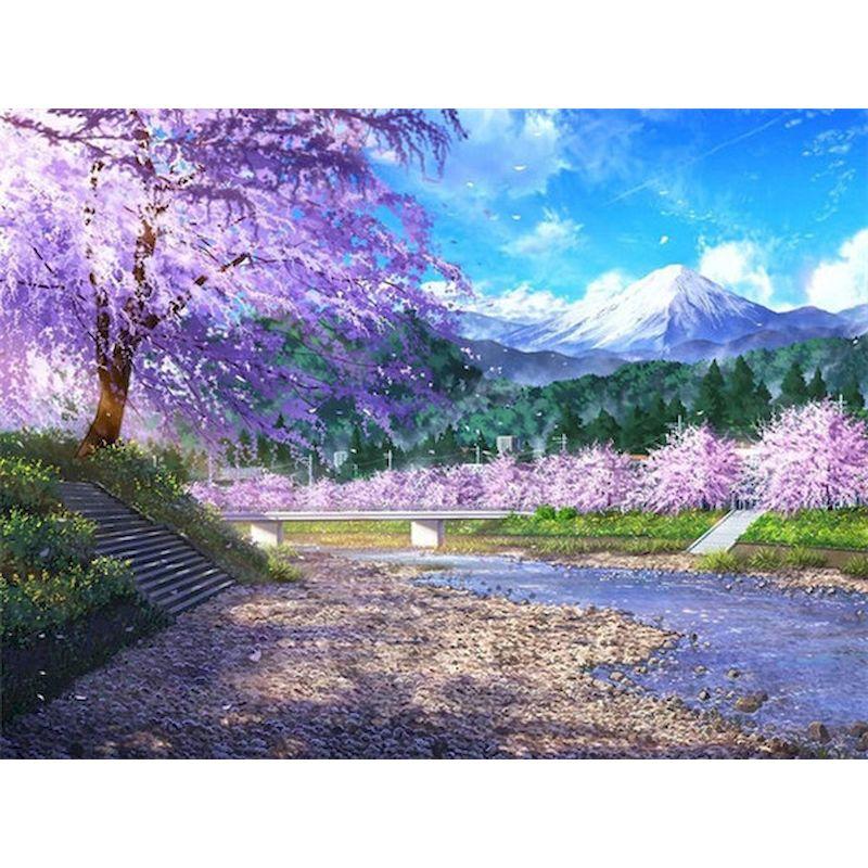 5D Diamond Painting Scenery Cross Stitch DIY Diamond Embroidery Pink Cherry Blossoms Full Round Mosaic Kit