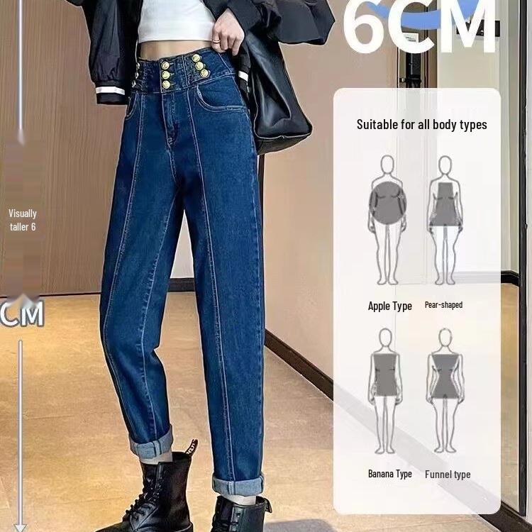 

2024 Spring/Autumn Women s Straight-Leg Carrot Jeans with Button Detailing L
