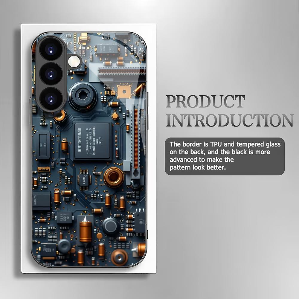Mechanical structure pattern tempered glass phone case suitable for Samsung Galaxy S26 S25 S24 S23 S22 S21 S20 FE/Ultra/Plus