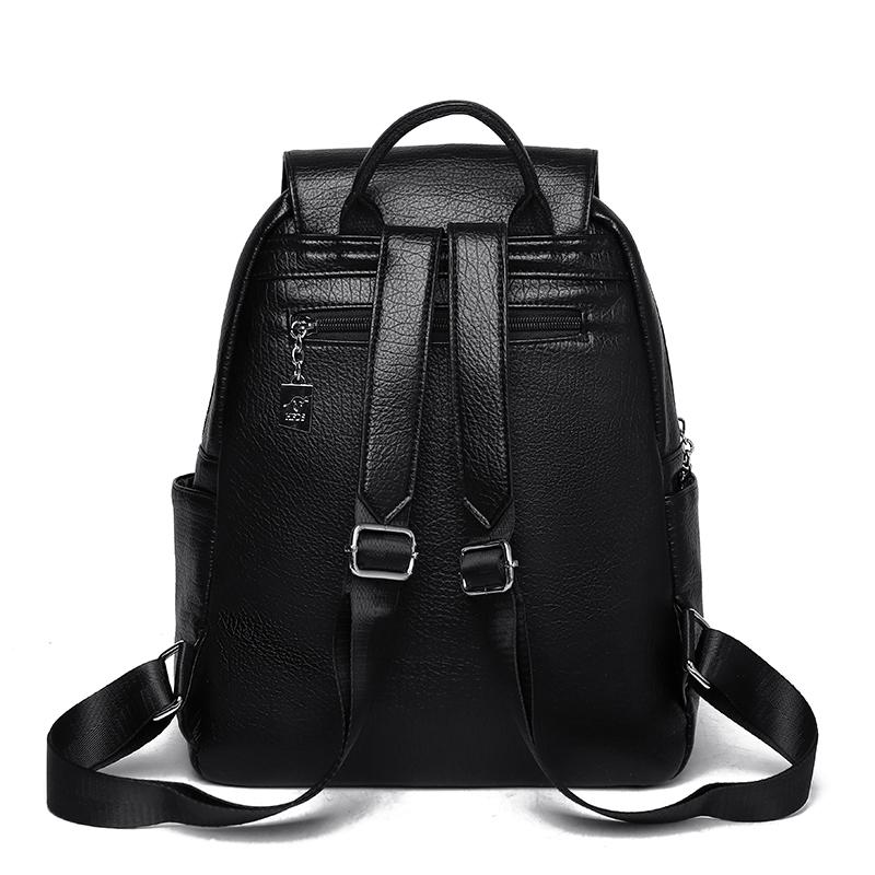Rucsac-Geantă din Piele Ecologică Texturată cu Buzunar Frontal cu Clapetă Mâner Superior Rucsac Casual de Zi pentru Femei
