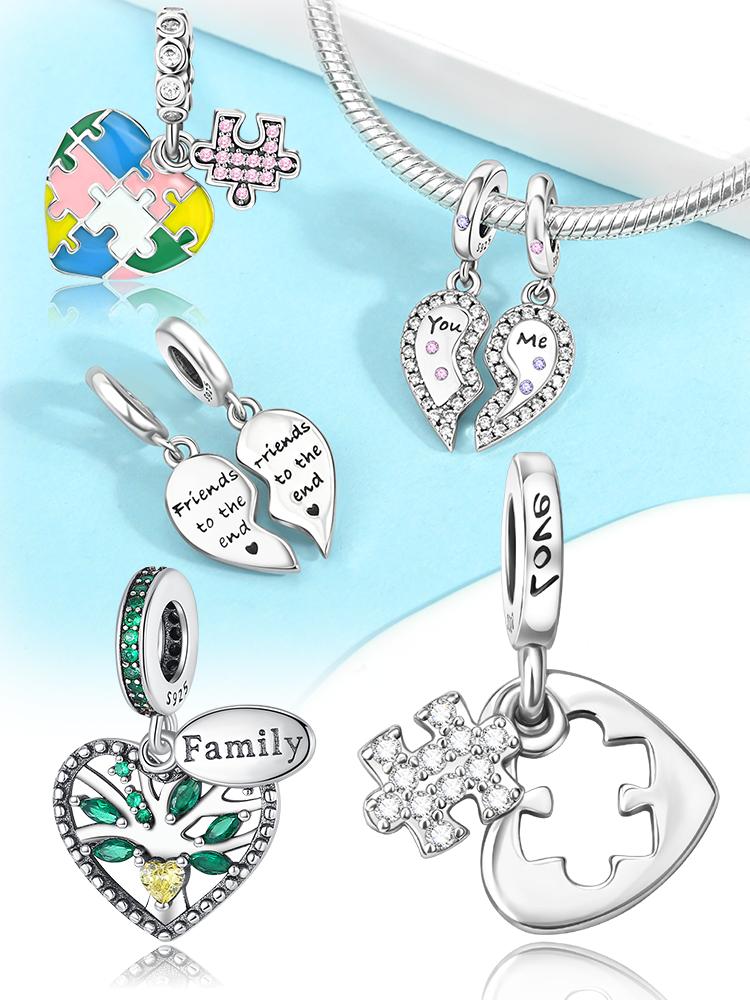 Authentic Copper Colors Heart Puzzle Tree Fit Arm Bracelet Sparkling Charms Copper Colors Authentic Bracelet For Jewelry Producing