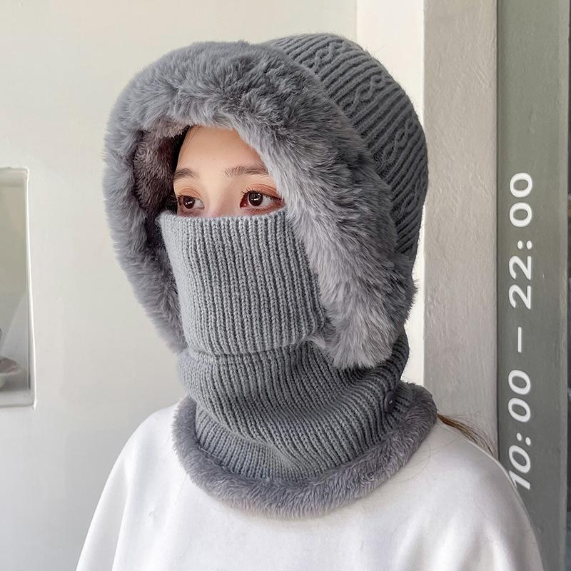 Outdoor Knitted Hat Fashionable and Simple with Velvet Neck and Ear Protection Warm Hat Knitted Hat