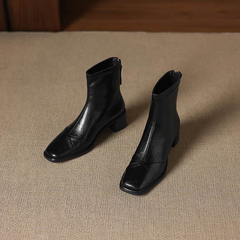 Krazing Pot Microfiber Square Toe Thick Heels Chelsea Boots Size 42 Zip Women Concise Style Elastic Ankle Boots