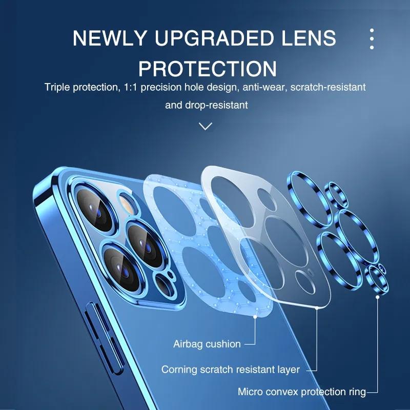 Luxuxy Plating Transparent Case For iPhone 15 14 13 12 11 Pro Max Shockproof Soft Silicagel Cover X XR XS 8 7 6 Plus SE Accessories