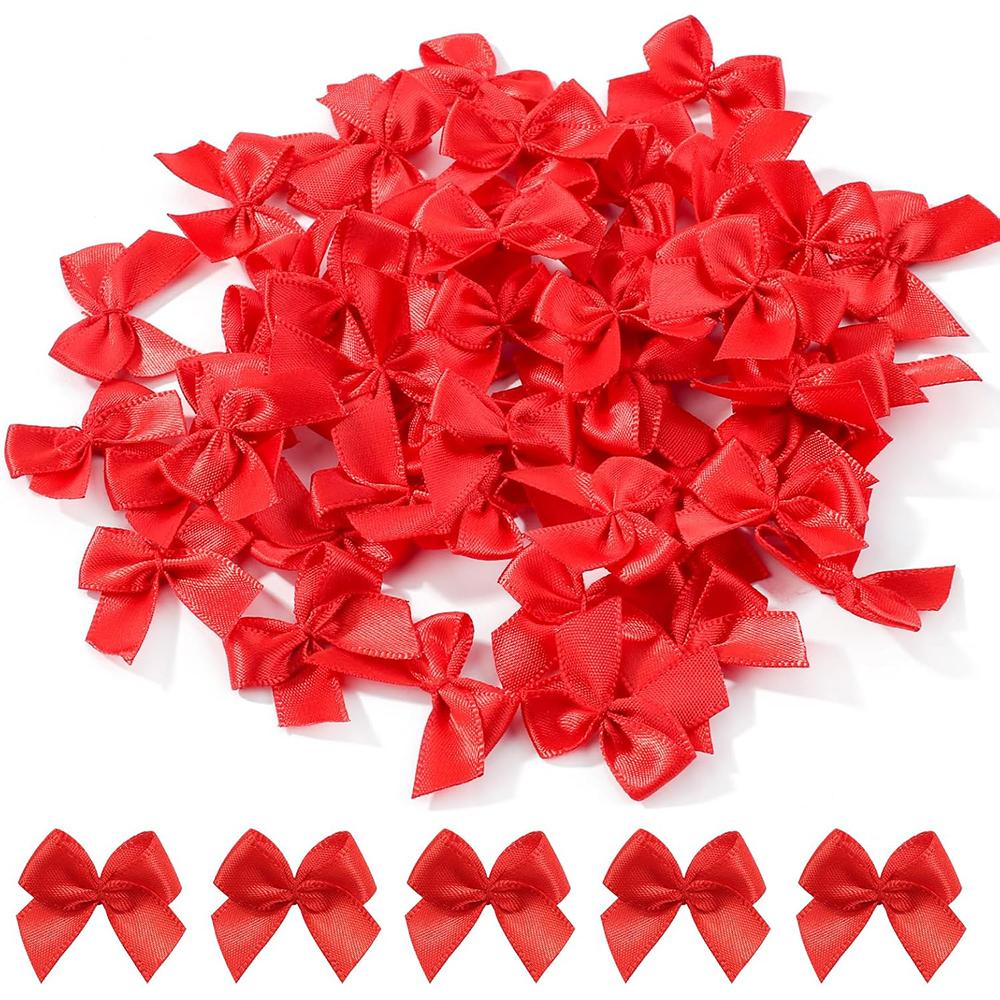 100Pcs/Set Polychrome Satin Bows Patches Applique Mini Bow Tie DIY Clothes Sewing Decoration