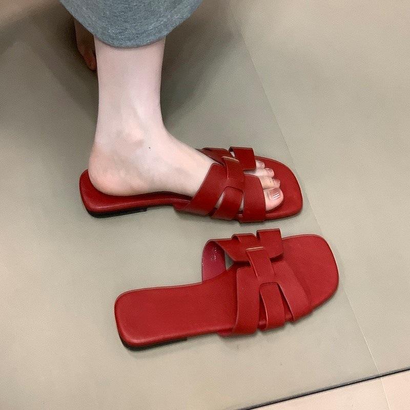Beach slippers wear French sandals with skirts lazy summer flat women's shoes