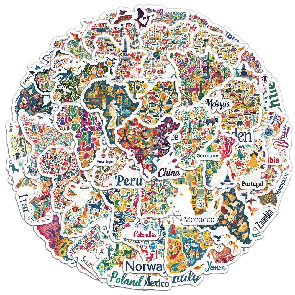 

50PCS Non Repetitive Cross border New National Map Hand Account Stickers DIY Notebook Hand Waterproof Stickers 1800*1000*400MM
