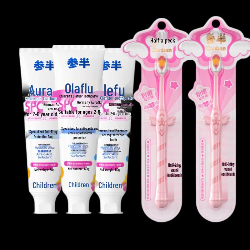 Canban Kids Strawberry Fluoride Toothpaste & Toothbrush Set