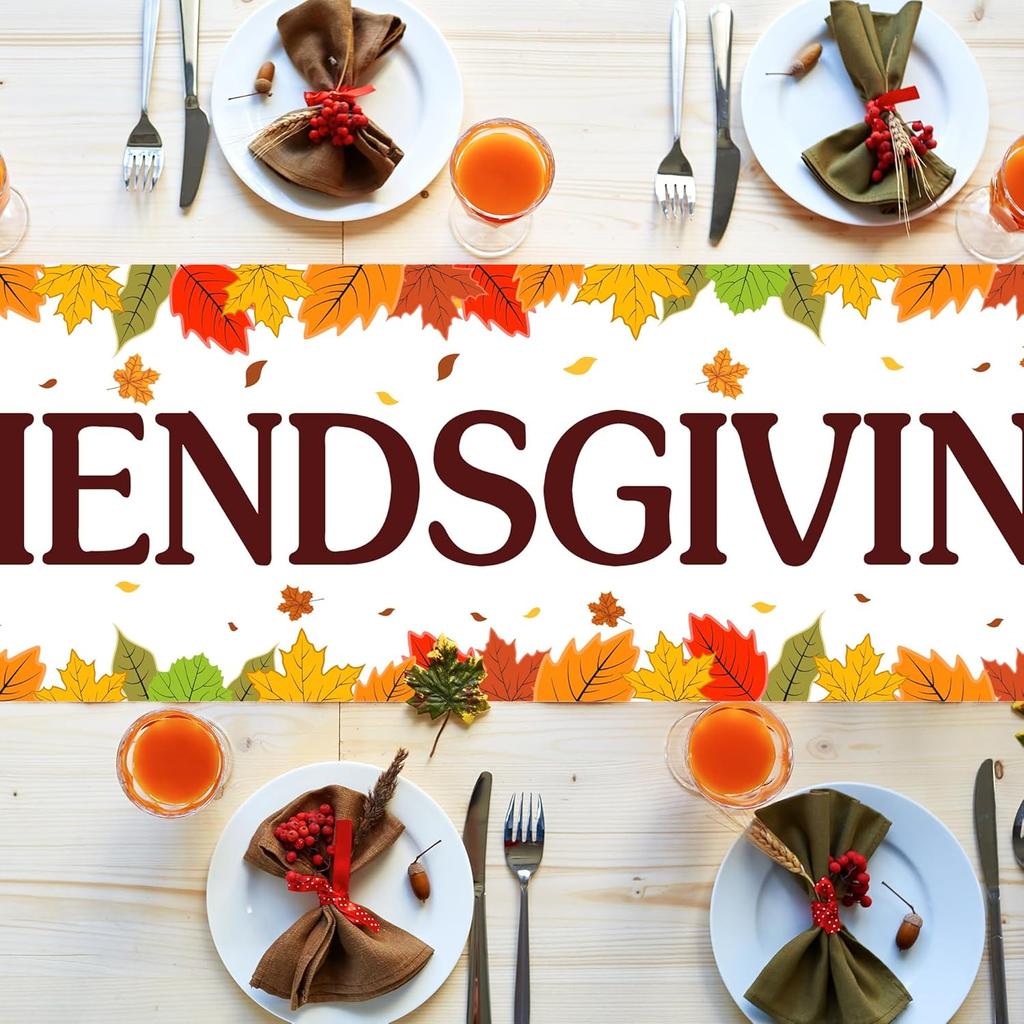 Friendsgiving Table Runner Thanksgiving Table Runner Pumpkin Maple LeavesTurkey Tablecover for Thanksgiving Friendsgiving Party Decorations 73x14inch