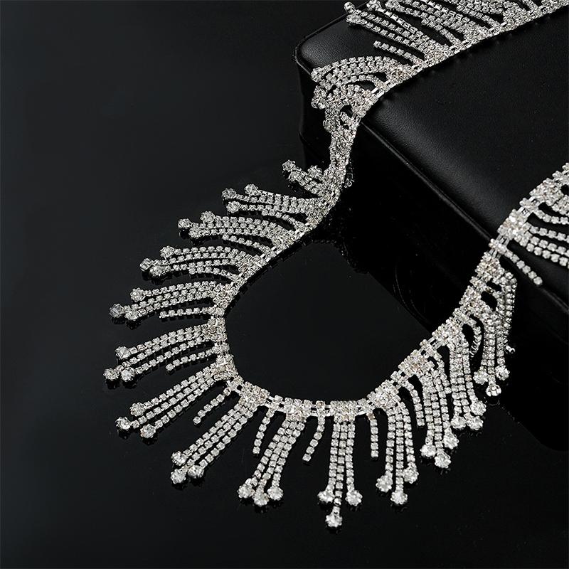 

1 Yard Bright Crystal Chain Handmade Rhinestone Fringe Lace Trim Sew On Clothing Wedding Dress DIY Applique Decoration Tassel 1Yard