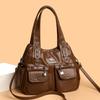 Soft Leather Large Capacity Shoulder Bag Middle-Aged Women's Bag Mother's Bag Commuter Multi-Pocket Crossbody Bag