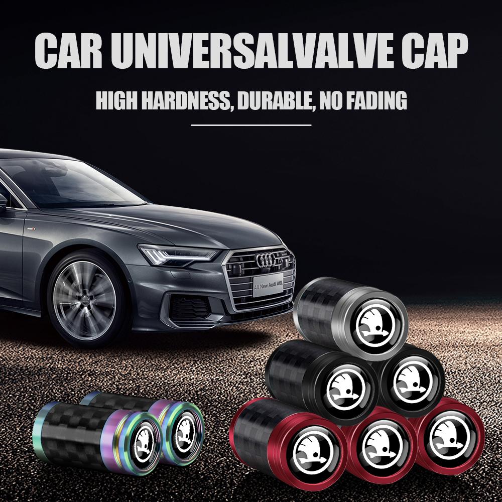 ADT1 4Pcs Car Metal Wheel Tire Valve Stem Air Caps Auto Refit for Skoda S VII VRS Octavia Rapid Fabia Superb Kodiaq Scala Karop Kamiq