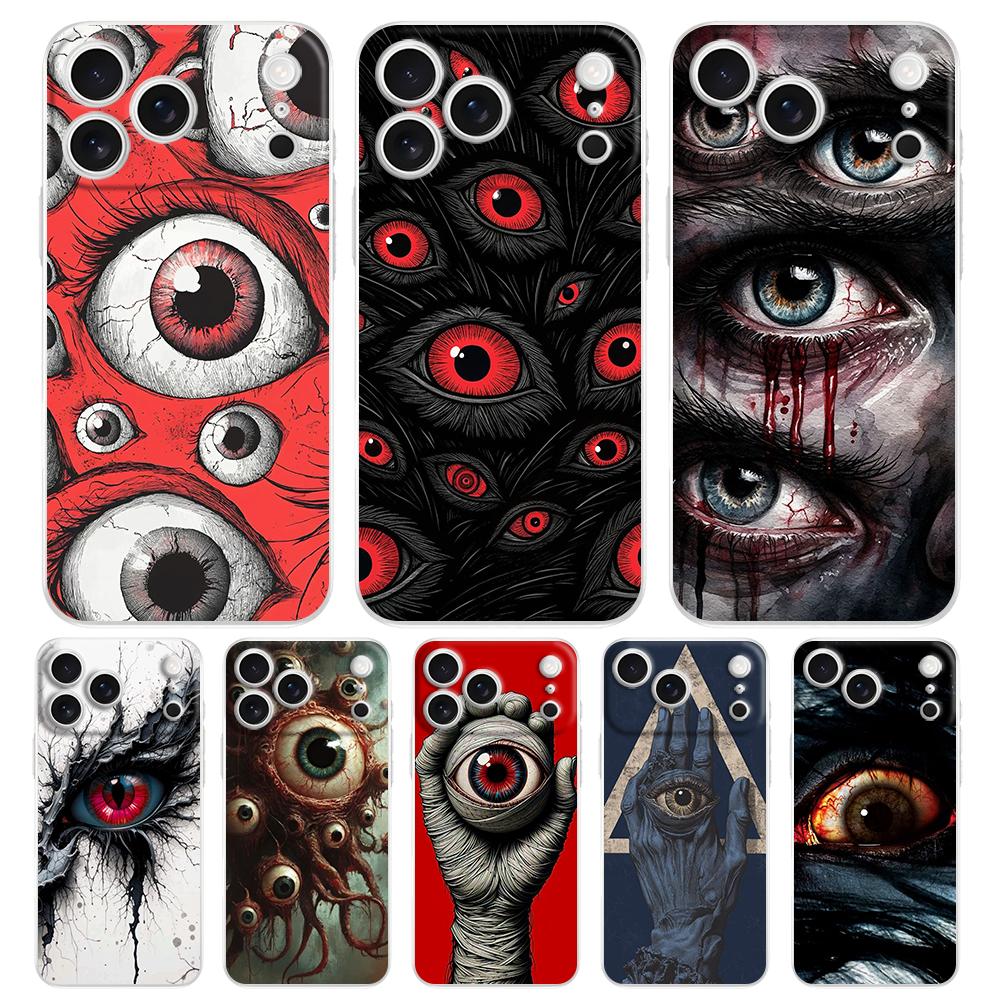Soft Phone Case For iPhone 17 Air 16E 16 11 15 14 Pro MAX 12 13 7 8 Plus SE Easter Cover Protection Scary Devil Eye Pattern