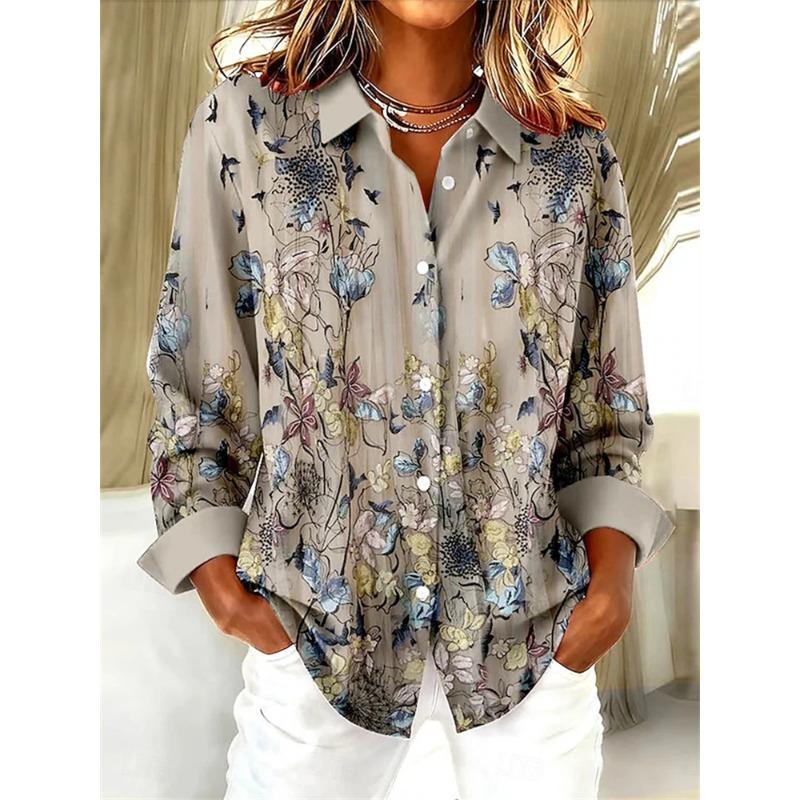 Fashionable Casual Women's Loose Comfortable Shirt Collarless Design 3D Exquisite Print Comfortable Breathable Shirt