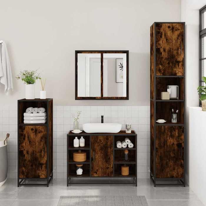 VidaXL Bathroom Vanity Unit Smoked Oak Engineered Wood, Bathroom Sink Cabinet, Bathroom Furniture 849291