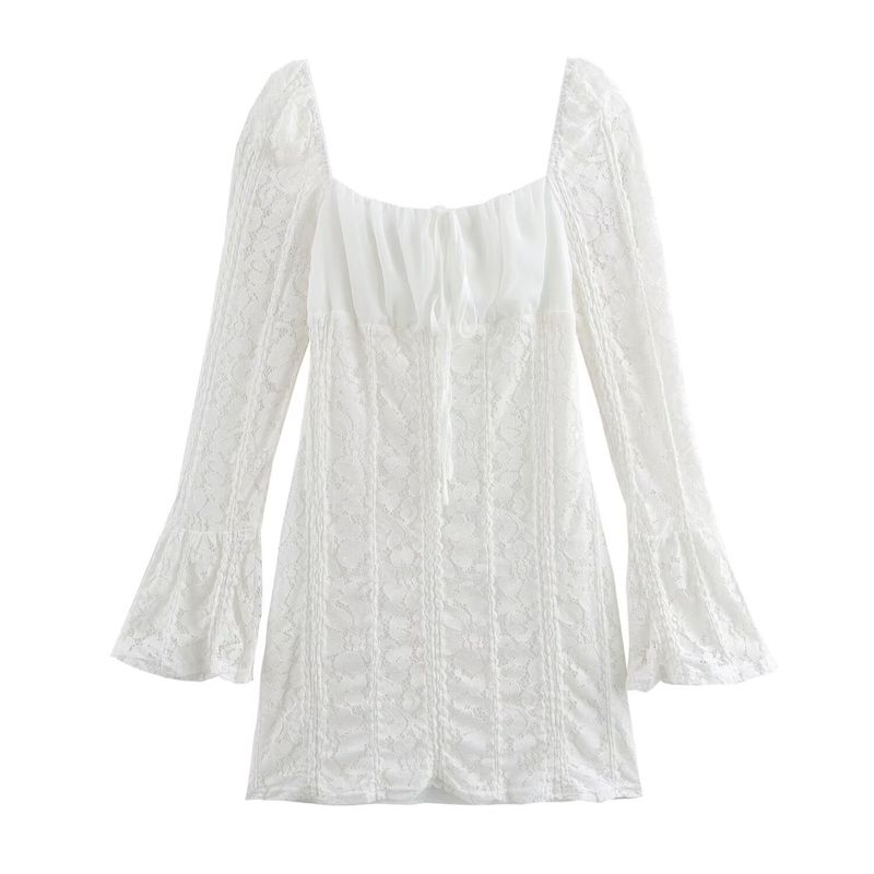 

Kaslead New Arrival Women s Clothing Fashion Style Fashion Temperament Square Collar Long Sleeve Narrow Dress White L