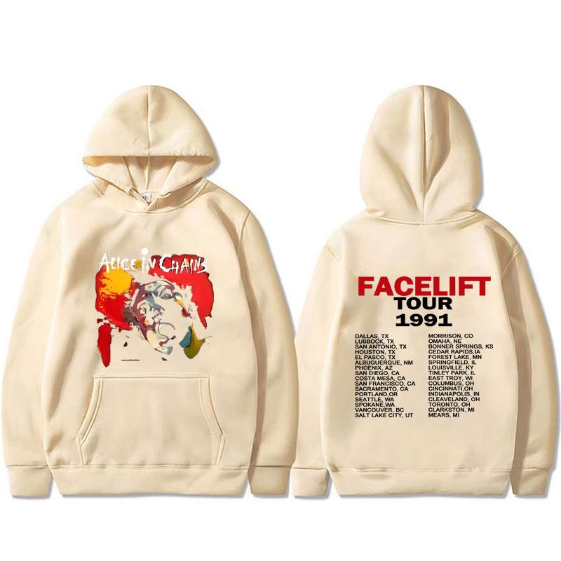 Felpa con cappuccio Alice in Chains Face Lift Tour 1991 Moda Rock Band Uomo Donna Casual Oversize Pullover Unisex Felpa Cotone Cappuccio