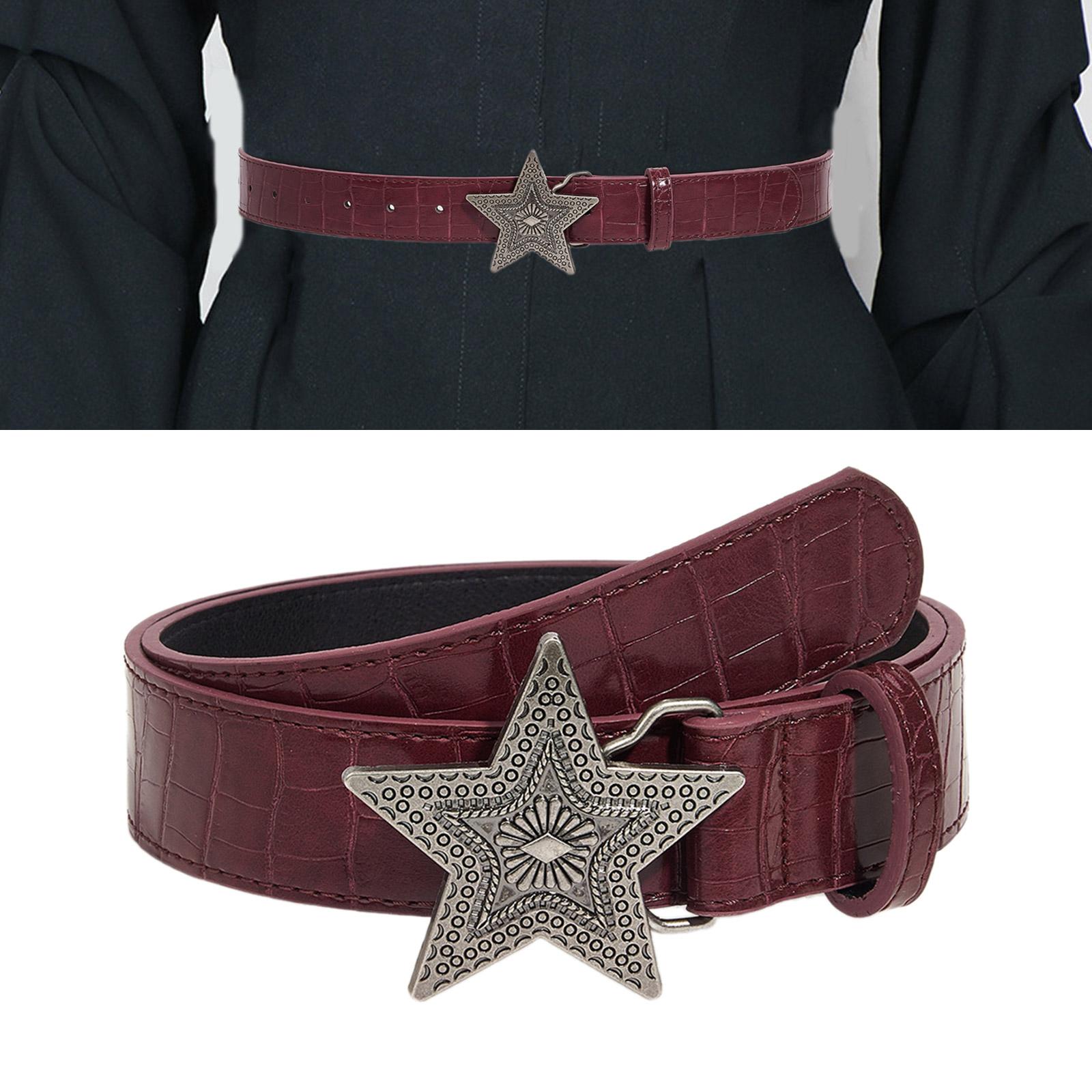

Engraved Waist Belt Punk Chain for Cowboy Cowgirl Carved Star Buckle Retro Star Buckle Waist Chain Sexy Belt вина червоного кольору