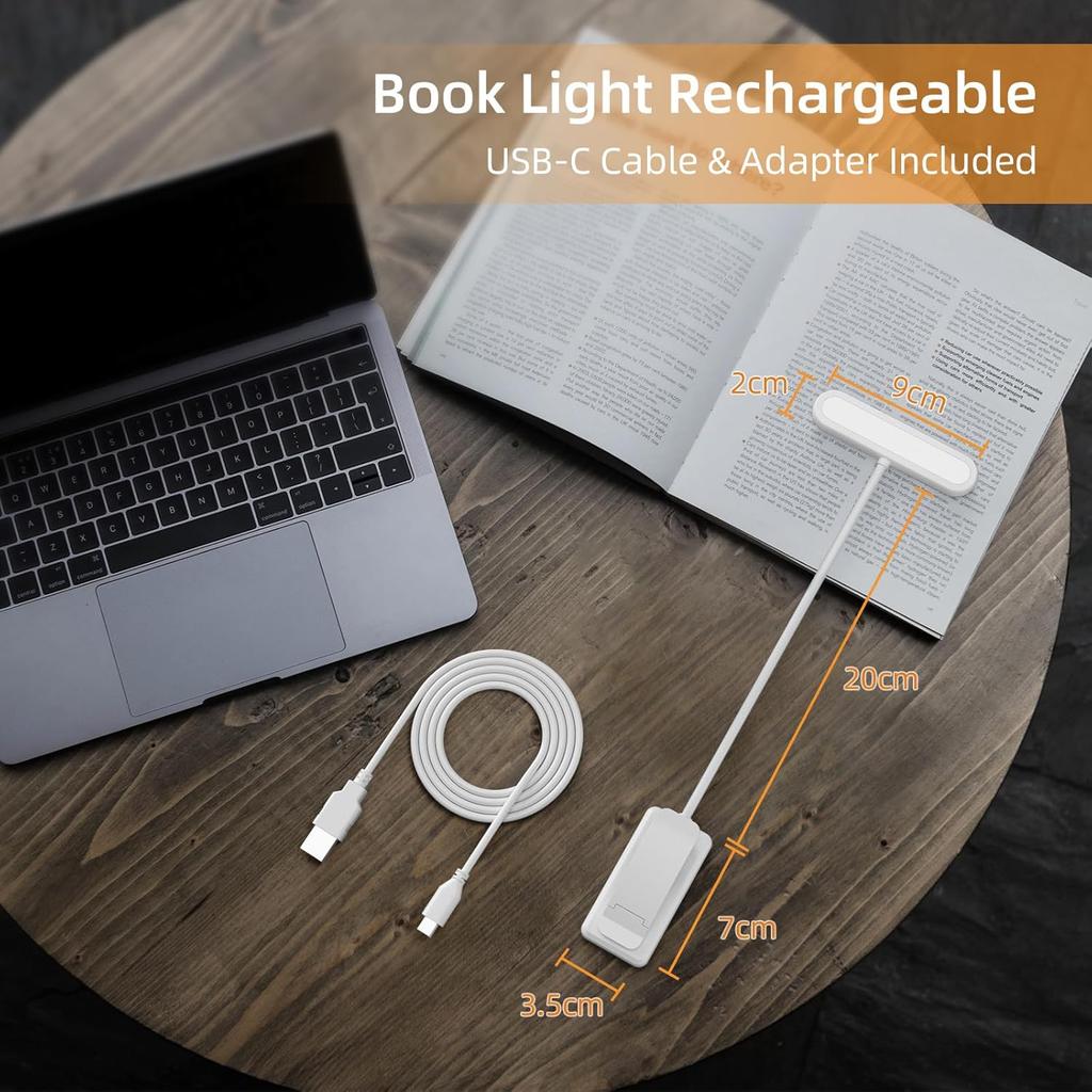 USB Rechargeable LED Reading Lamp Book Clamp Reading Light 3 color Temperatures for Work Reading Student Dormitory Night Light