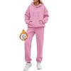 Womens Solid Color Hooded Long Sleeve Fleece Lined Sweatshirt Matching Pants Set Casual Streetwear Outfit