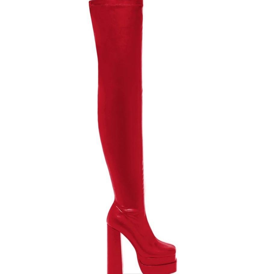 Módní kozačky nad koleno pro ženy, vysoké podpatky, dvojitá platforma, zip, sexy, sulf, noc