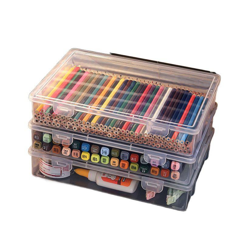 Stor genomskinlig förvaringslåda för akvarellpennor och tuschpennor för barns konstmaterial