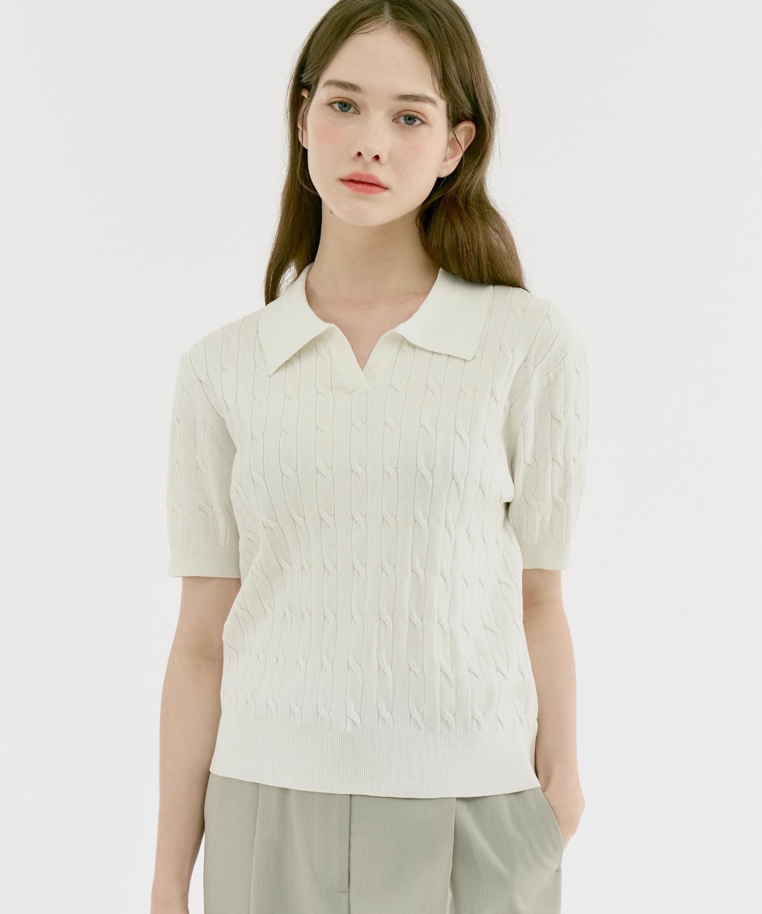 210 Edit Women S Cool Knit Cable Slit Neck [Cream]_Zf2Sw573 55
