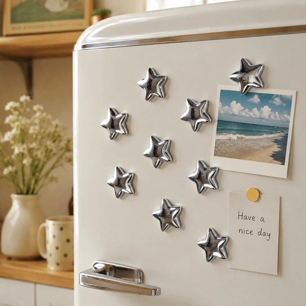 5/10 Pcs Strong Magnet Fridge Magnet Silver Stars Refrigerator Decals  Door Mounting