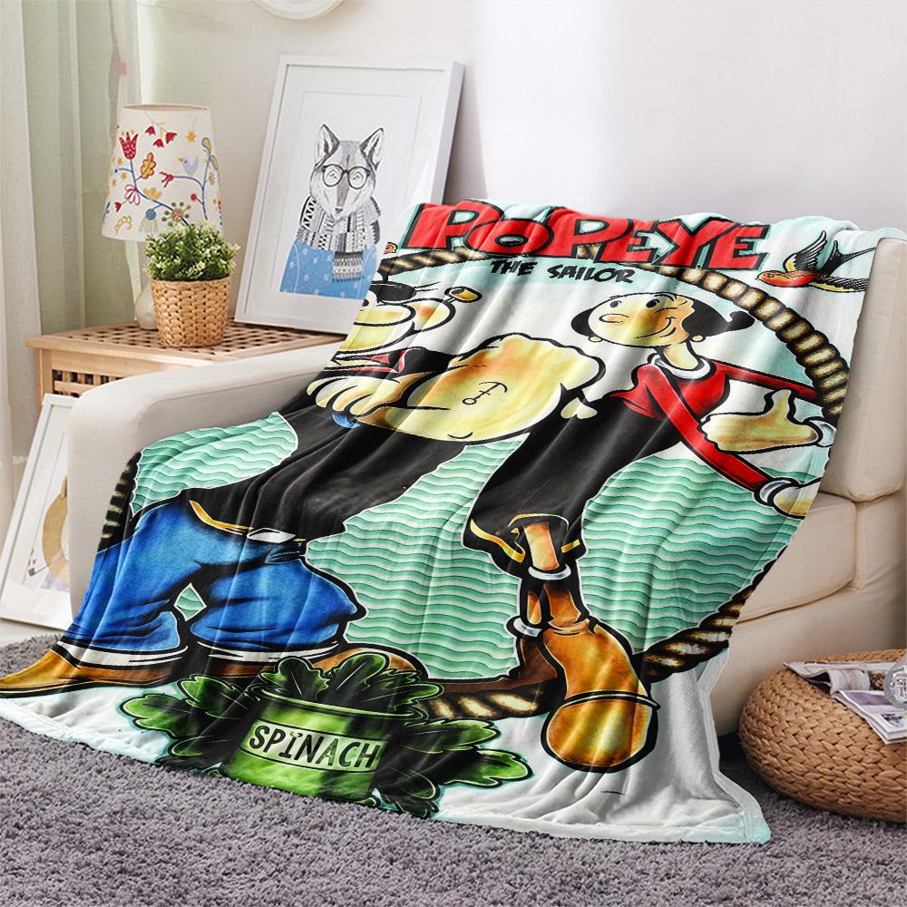 1PC Popeye Print Flannel Blanket, High quality Comfortable for All Seasons, Home Decor, Warmth and Comfort, Perfect for Christmas Gifts