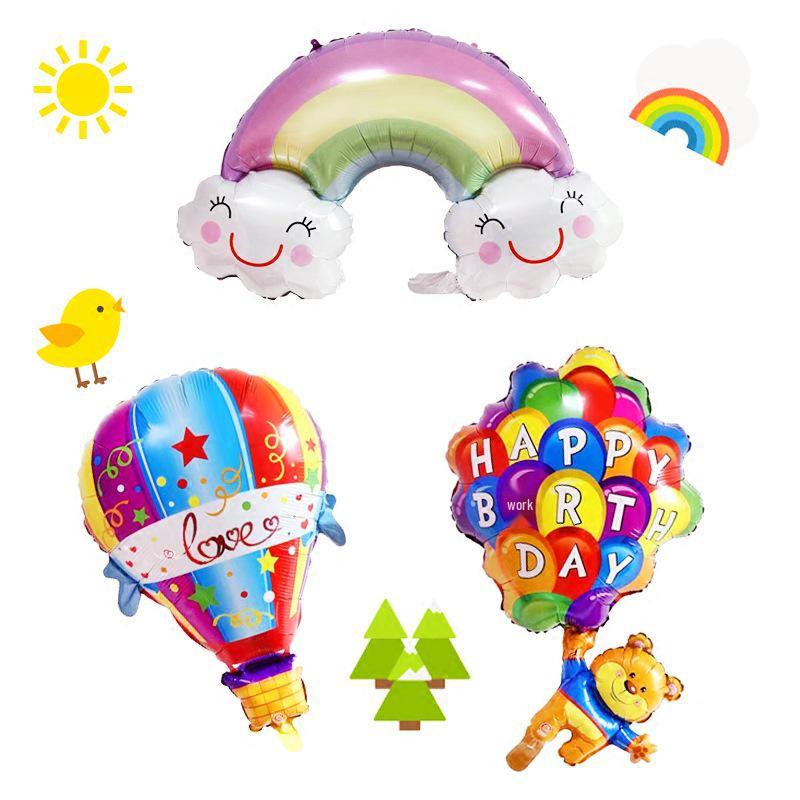 Rainbow Parachute Hot Air Balloon Birthday Decoration Foil Balloons