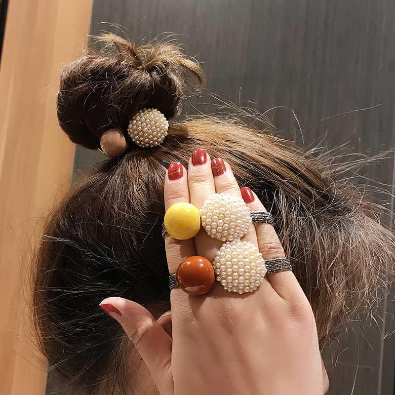 Buy Fashion Women Pearl Ball Hair Bands Hair Rope High Elastic Rubber