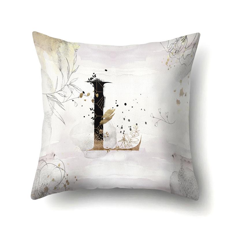 Polyester Pillow Case Car Ink and Ancient Style Home 26 English Letters Printed Sofa Pillow Case