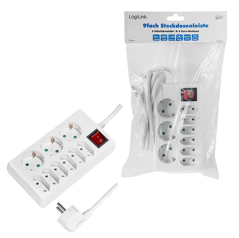 LogiLink Power Strip 9 Sockets with Switch 1.5 M White IP20 3500W