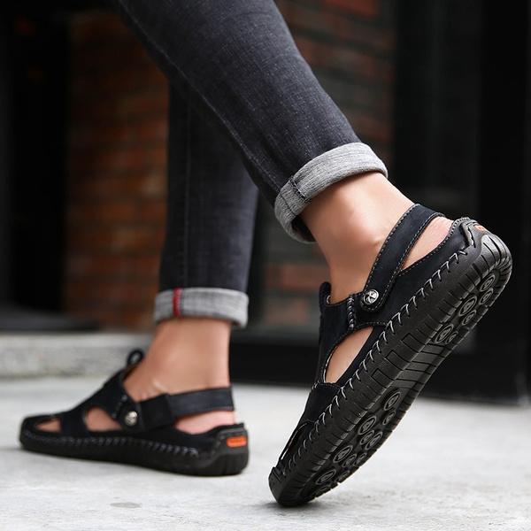 Herrenmode Freizeitschuhe Echtes Leder Sandalen Outdoor Wanderschuhe Strandsandalen Watschuhe Übergröße