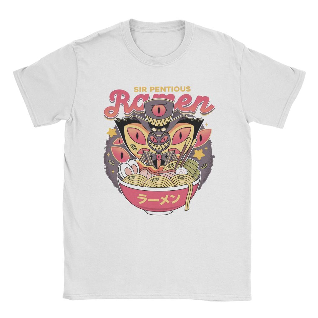 Hazbins Hotels Sir Pentious Ramen T Shirt Men 100% Cotton Novelty T-Shirts Crewneck  Tee Shirt Short Sleeve Clothing Printed