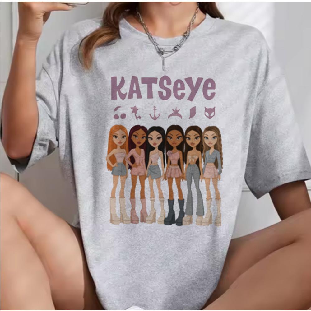 Katseye Beautiful Chaos Pink Gray T-shirts Kpop Tee Women and Unisex Oversized Tee Graphic Short Sleeve T-Shirt Unisex Tops