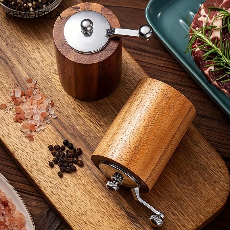 2PCS European Solid Wood Pepper Grinder, Manual Salt & Pepper Mill,Home Kitchen Seasoning Shaker for Steak & Pasta Easy to Clean