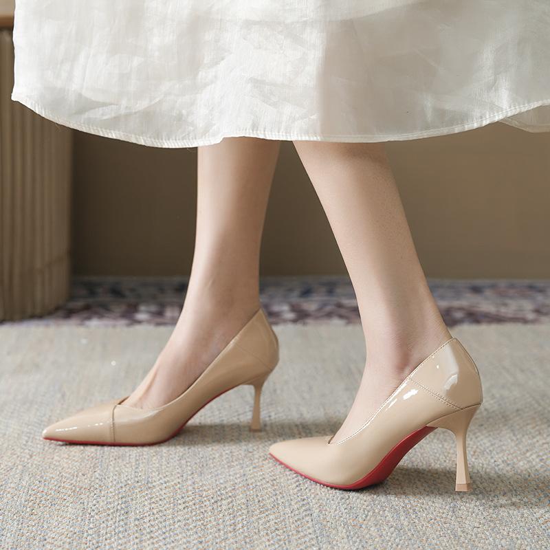361-16 Classic Red Sole Temperament High Heels Pointed Tip Thin Heel Single Shoes Professional Work Shoes Not Tired Feet Can Step On the Heel