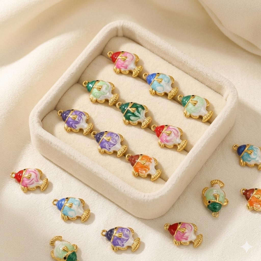 2pcs Stainless Steel Charms Ocean Fish Animal Multicolor Enamel Pearlized Pendants For Women DIY Necklace Jewelry 22mm x 15mm