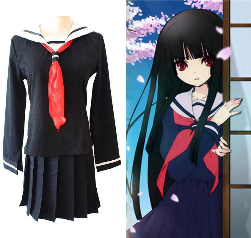 תחפושת קוספליי של איינמה איי, נערת הגיהינום, תחפושת יפנית אלגנטית של תלמידה לחגיגות ליל כל הקדושים