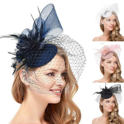 Serre-tête Fascinateurs Pour Femmes Serre-tête Chapeau Pour Tea Party Maille Plumes Pince à Cheveux Pour Mariage Cocktail et Église Cheveux d'Entraînement